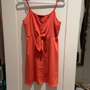 Salmon coloured A-line tie up dress